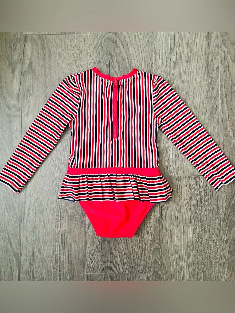 Cat & Jack Toddler Girl Swimsuit 4T Red White Blue Striped One Piece Peplum Zip